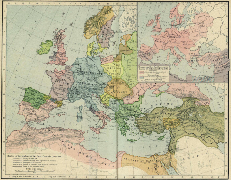 Europe et territoires Méditerranéens aux environs de 1097. Atlas Historique de William R. Sheperd, 1926.