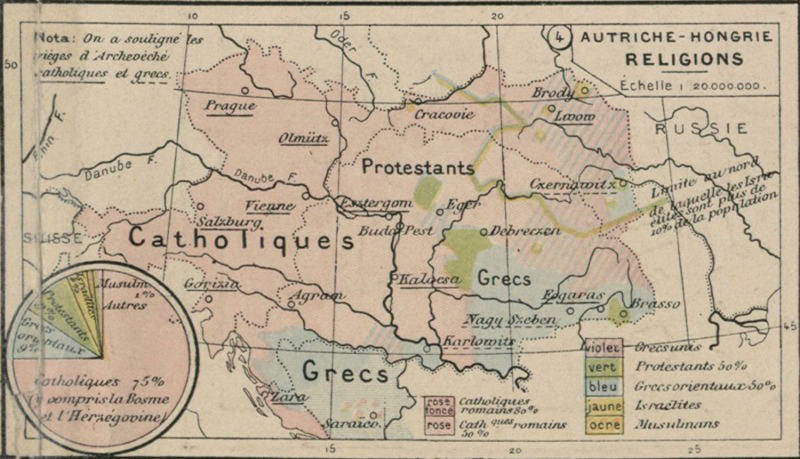 Carte des religions en Europe centrale. Atlas général Vidal-Lablache