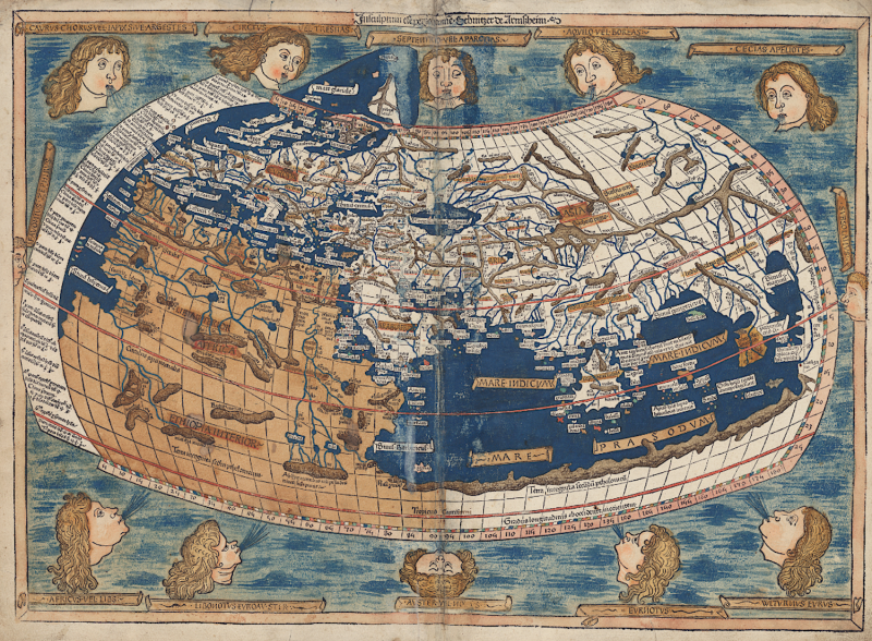 Cosmographie de Claude Ptolémée. Incunable publié par Lienhart Holl, Ulm, 1482. Collections de la Médiathèque protestante de Strasbourg.