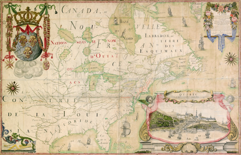 RANQUELIN, Carte de l’Amérique septentrionale depuis le 25e jusqu’au 65e deg. de latt. &amp; environ 140e &amp; 235e deg.de longitude. Contenant les pays de Canada ou Nouvelle France, la Louisiane, la Floride, Virginie, Nouvelle Suède, Nouvelle Yorc, Nouvelle Angleterre, Acadie, Isle de Terre-neuve, &amp;c,1688.