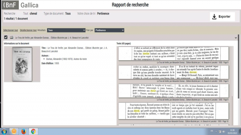 Le rapport de recherche dans
            Gallica