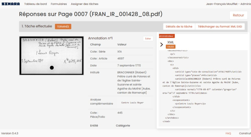Structuration du texte dans un document
            XML conforme aux spécifications de la Text Encoding
            Initiative.