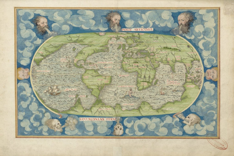 Cosmographie universelle, selon les navigateurs tant anciens que modernes par Guillaume Le Testu, pillotte en la mer du Ponent, de la ville francoyse de Grâce - Le Testu, Guillaume (1509-1572), cartographe.