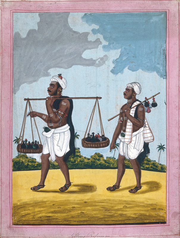 Vendeurs ambulants de parfum, gouache attribuée à un artiste de Tanjore (Thanjavur) - Inde, ca. 1840