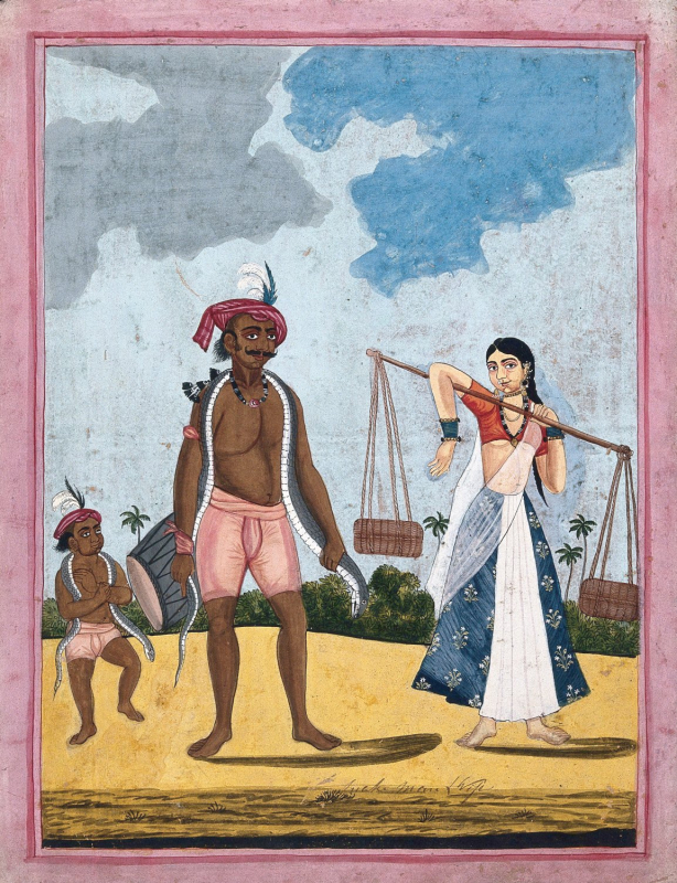 Charmeur de serpents, gouache attribuée à un artiste de Tanjore (Thanjavur) - Inde, ca. 1840