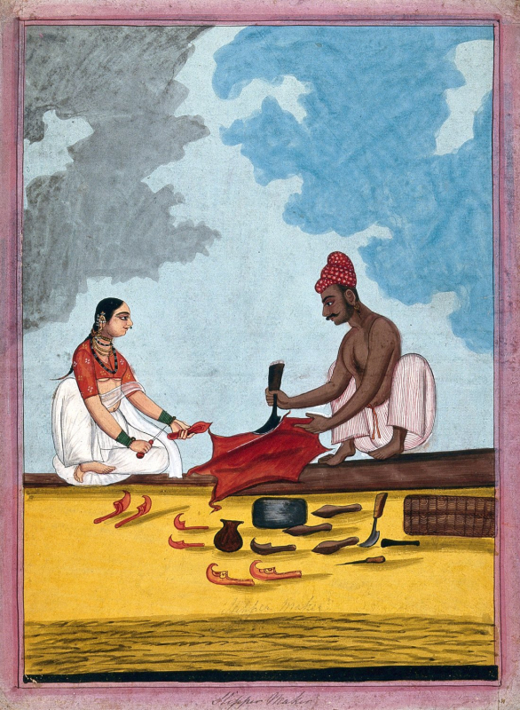 Couple de cordonniers, gouache attribuée à un artiste de Tanjore (Thanjavur) - Inde, ca. 1840
