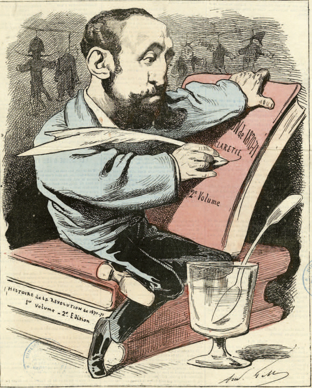 Jules Clarétie par André Gill, détail de la Une de L’Eclipse, n° 245, 6 juillet 1873