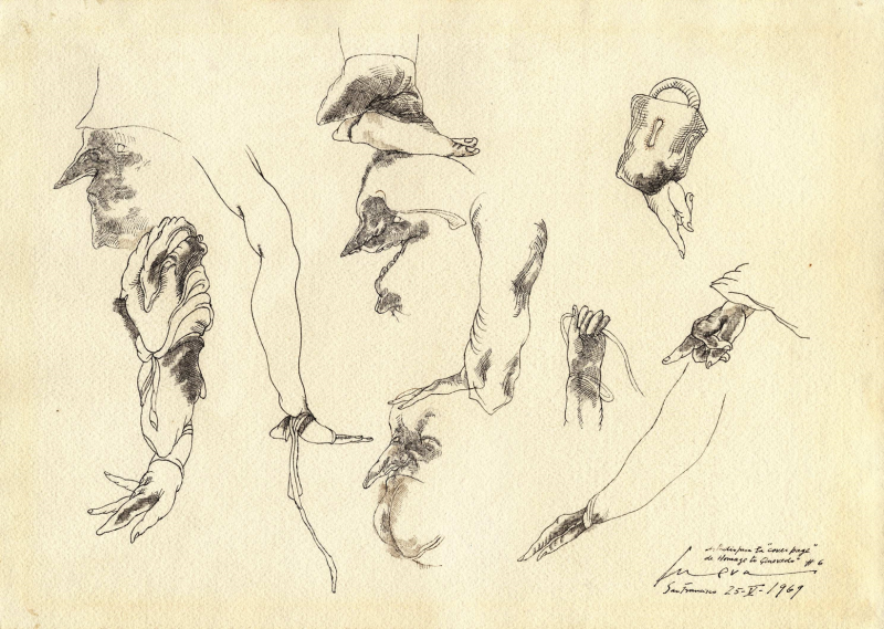 Figure 11 : Manos de Quevedo, 26/IV/1969, Série Homenaje a Quevedo, dessin à la plume sur papier, 25,3 x 17,7 cm.