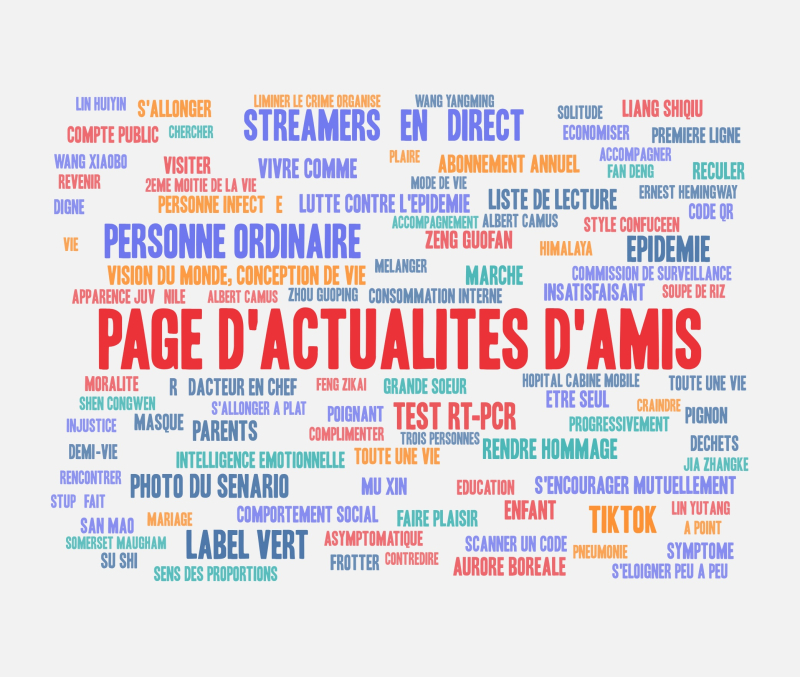 Figure 1 : Nuage des 100 premiers mots de la liste de spécificité du corpus (Weiciyun)