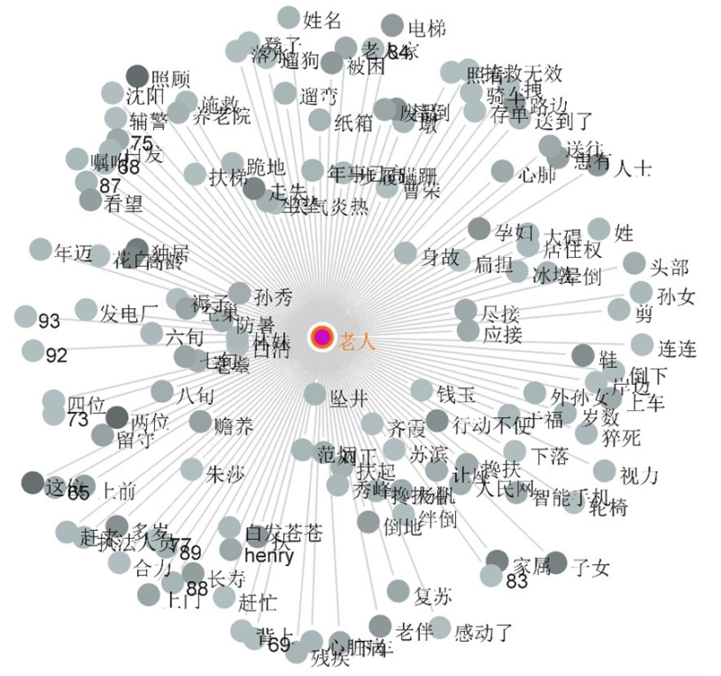 Figure 6 : Graphe de collocations au mot clé laoren du corpus 2 après 2019 (LancsBox)