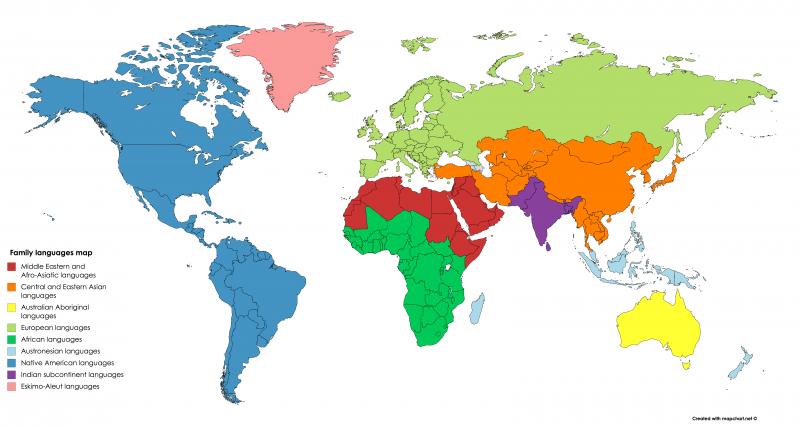 Figure 4. Carte des aires géographiques regroupant les mêmes types de langues