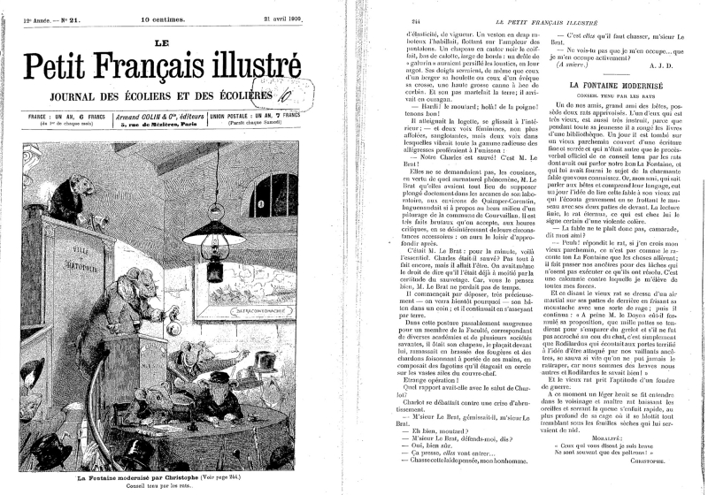 Ill. 2. Anonyme, « Conseil tenu par les rats », Le Petit Français illustré, 12e année, no 21, 21 avril 1900, n. p.