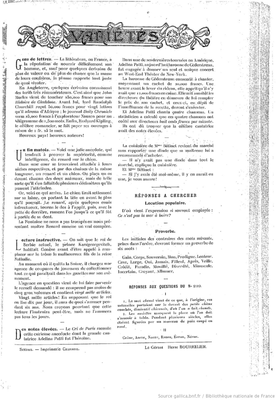 Ill. 3. « Variétés», Le Petit Français illustré, 16e année, no 220, 13 février 1904, p. 131, « Un fin matois » (pastiche) et « Locution populaire » (proverbe).
