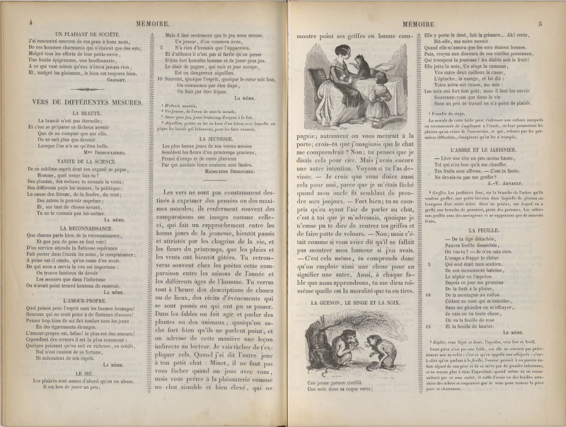 Ill. 4. Amable Tastu, Éducation maternelle, 3e partie : « Le livre de mémoire », Didier, 1848, p. 4-5.