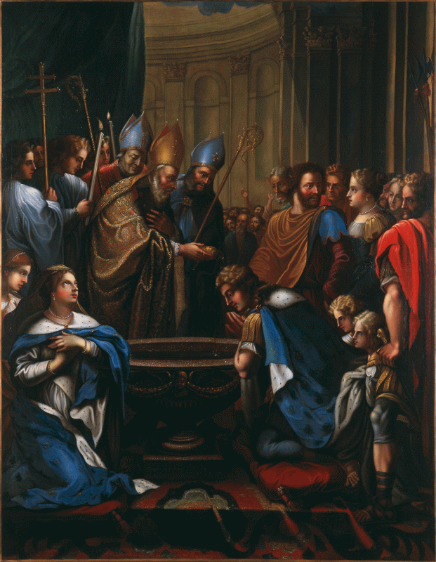 Ill. 7 : Jean-Baptiste de Cany, Le Baptême de Clovis, 1671, huile sur toile, 2,63 × 1,75 m, Seine-et-Marne, Meaux, musée Bossuet, inv. 982.01.01, Phot. J. Bazière © Meaux, musée Bossuet