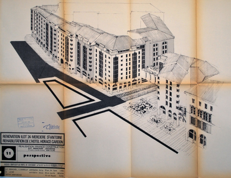 Ill. 10 : Jean-Claude Demichel, Claude Dordilly, Rénovation îlot 24 Mercière – Saint-Antoine, perspective, 5 octobre 1981