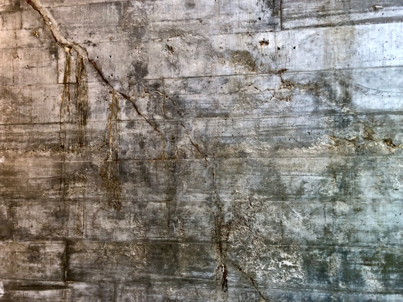 Détail d’un mur en béton brut de décoffrage du Museu de arte moderna de Rio de Janeiro (architecte Affonso Eduardo Reidy), achevé en 1955, partiellement détruit par un incendie en 1978 