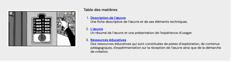 Figure 2. Table des matières de la fiche de description des œuvres numériques