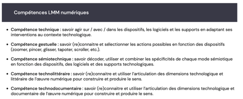 Figure 6. Compétences numériques en littératie médiatique multimodale (Acerra et Lacelle, 2022)