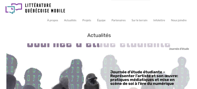 Figure 1. Page d’accueil du site du projet de recherche « Littérature québécoise mobile »