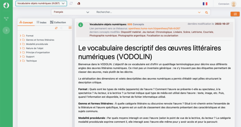 Figure 4. Page VODOLIN sur Opentheso