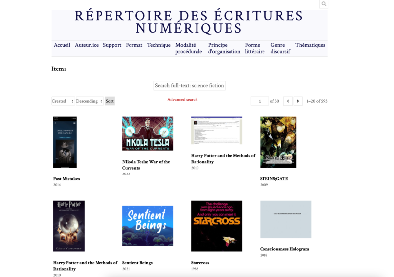 Page d’accueil du site du Répertoire des écritures numériques
