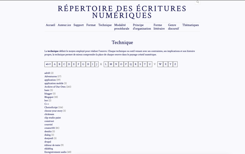 Page de recherche par technique employée pour la réalisation de l’œuvre