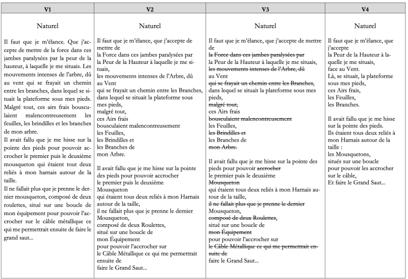 Figure 5. – Les différents états d’un même texte, fiche de travail distribuée aux élèves.