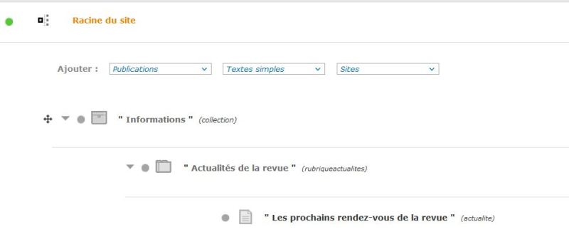 Une actualité vue depuis l’interface d’édition de Lodel (back office)