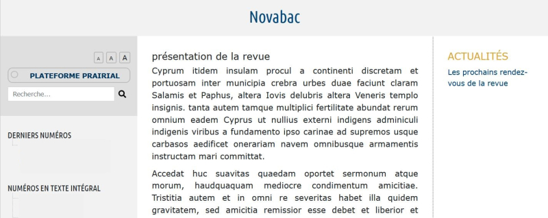 Cette même actualité vue depuis l’interface publique de Lodel (front office)