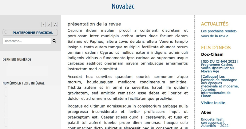 Flux de syndication (« Fils d’infos ») vu depuis l’interface publique de Lodel (front office)