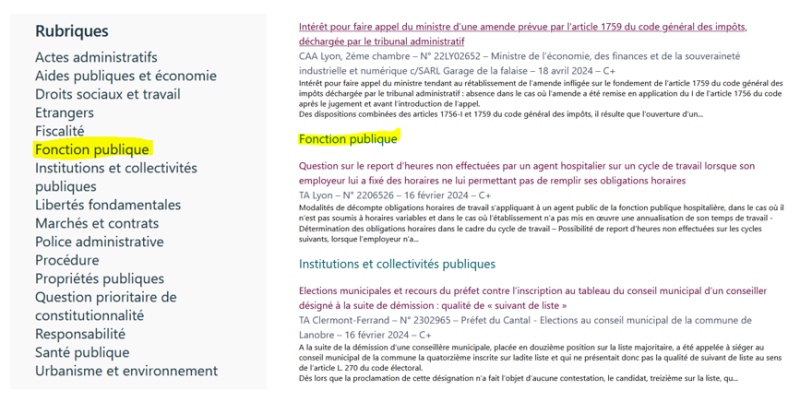 À gauche, la rubrique dans le menu ; à droite, la rubrique dans le sommaire du numéro.