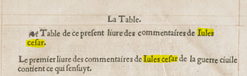 Table des matières des Commentaires de Jules César.
