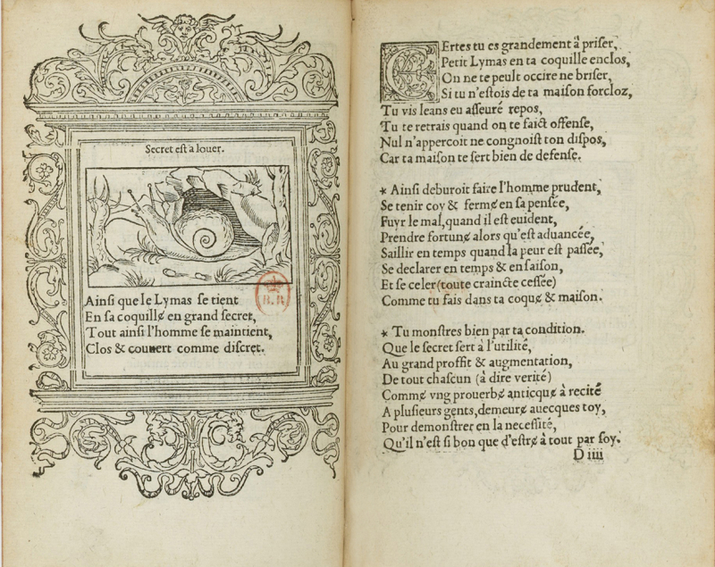 Fig. 1. Gilles Corrozet, Hecatomgraphie. C’est à dire les descriptions de cent figures et hystoires, contenantes plusieurs Appophtegmes, Proverbes, Sentences et dicts tant des Anciens que des modernes, Paris, Denis Janot, 1540. BnF/Gallica