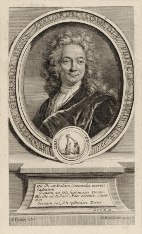 Fig. 6. Portrait d’Evaristo Gherardi, estampe à l’eau-forte, par Joseph Vivien (dessinateur) et Gérard Edelinck (graveur), ca 1710. BnF/Gallica