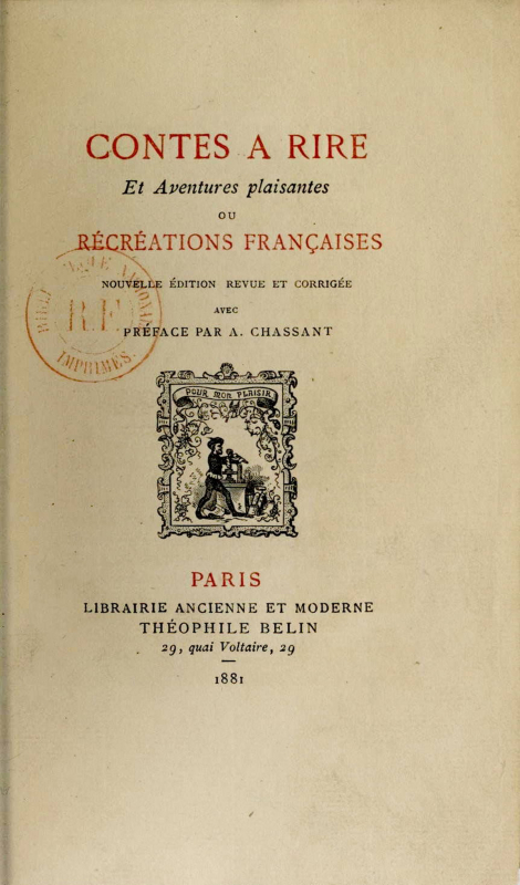 Fig. 1. Recyclage en 1881 des Contes à rire vieux de plusieurs siècles.