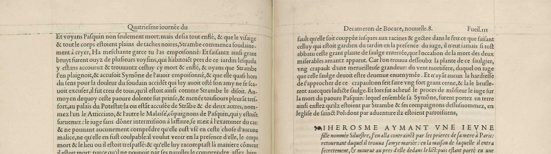 Fig. 4. Titres courants reprenant la numérotation des journées et des nouvelles, corpus no 19.