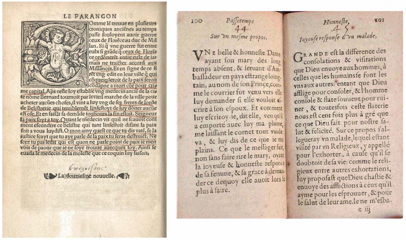 Fig. 9. Le Parangon de Nouvelles corrigé et l’Honneste Passe-Temps numéroté.