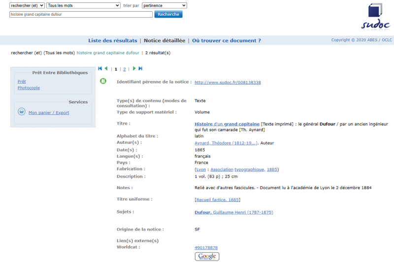 Fig. 7a. Notice de Histoire d’un grand capitaine par un ancien ingénieur qui fut son jeune camarade.