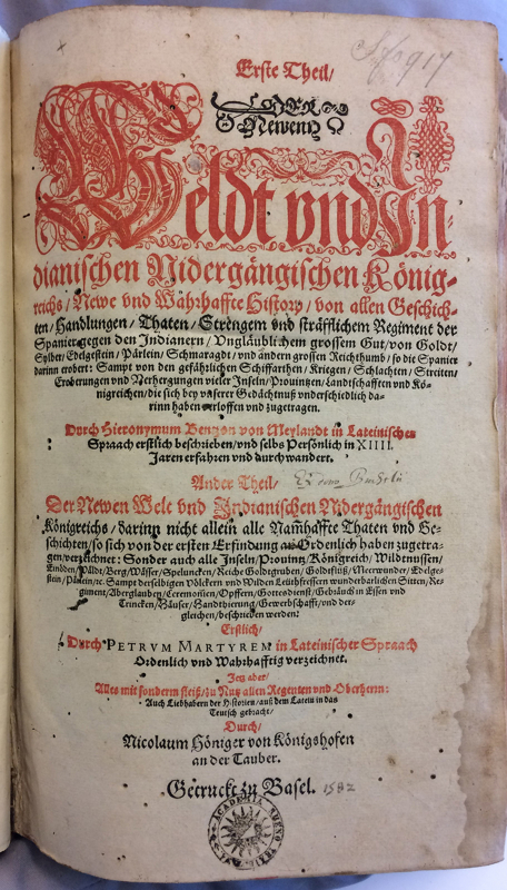 Fig. 5. Page de titre de l’édition de l’Erste theil der newenn weldt, Bâle, Sebastian Henricpetri, 1582.