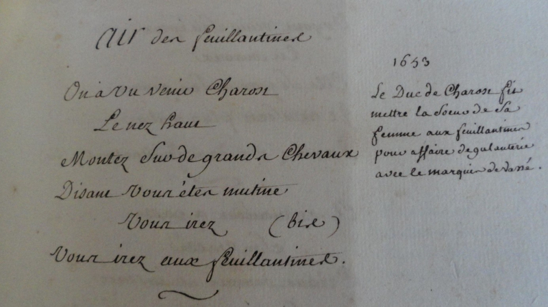 Fig. 2. Annotation d’une chanson dans le Recueil de chansons pour servir à l’histoire depuis 1600 jusqu’à présent.