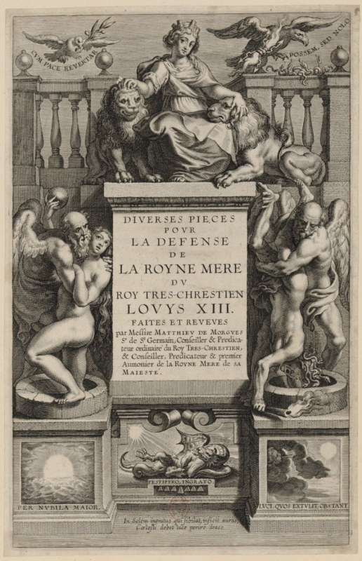 Fig. 5. Pierre-Paul Rubens, frontispice de Diverses pièces pour la défense de la Royne, mère du Roy très-chrestien Louis XIII, faites et reveues par Messire Matthieu de Morgues, 1642.