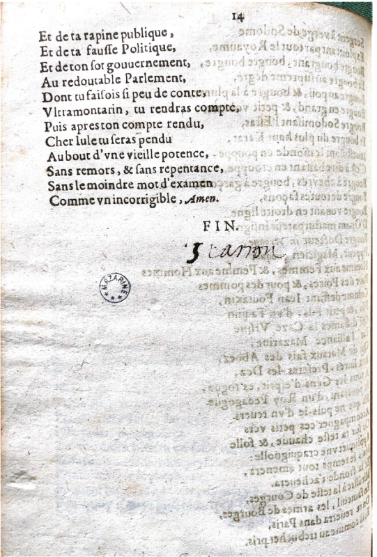 Fig. 3. Dernière page de La Mazarinade, s. l. n. d.