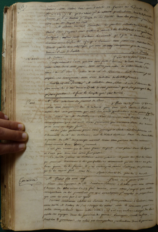 Fig. 1. Beaumarchais, Aux Rédacteurs du Journal de Paris, 3 juin 1780.