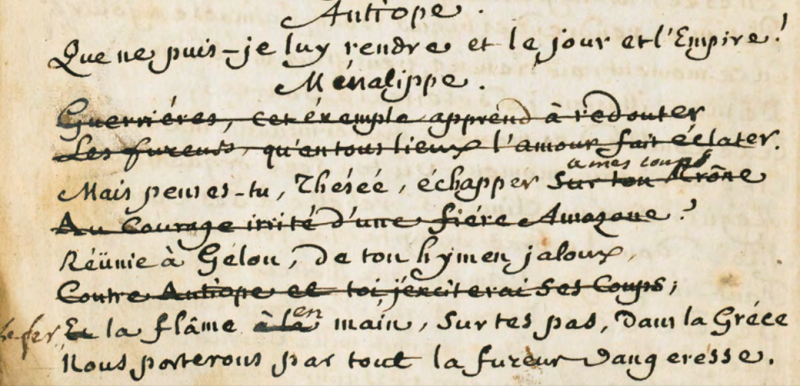 Fig. 1. Anne-Marie Du Bocage, Les Amazones, manuscrit du souffleur, n. p. [p. 72 de la visionneuse]