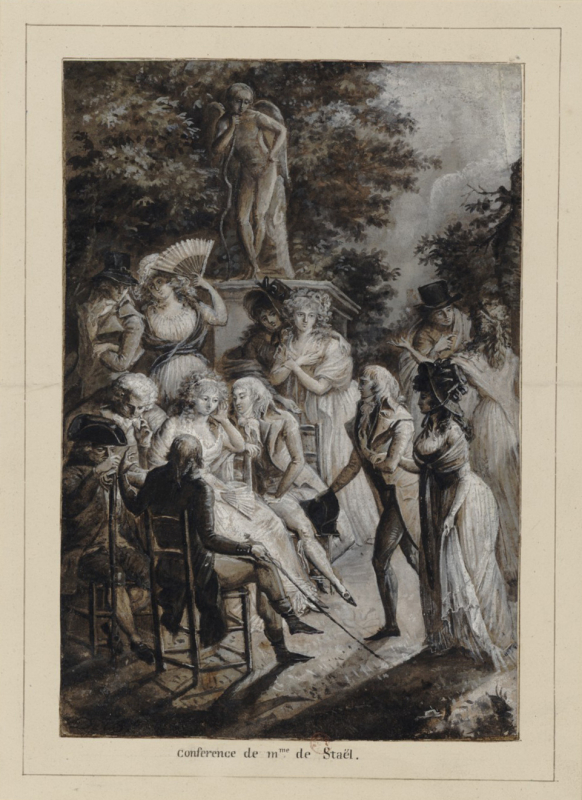 Fig. 1. Philibert-Louis Debucourt, Conférence de Madame de Staël, estampe, s. d. [ca 1800]