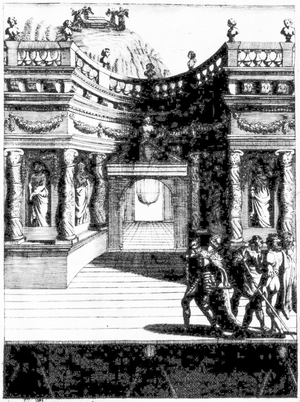 Fig. 5. Jean Puget de La Serre, Le Martyre de sainte Caterine. Tragedie en prose. Dediee a madame la Chancelliere. Par monsieur de La Serre, Paris, Antoine de Sommaville et Augustin Courbé, 1643, gravure en tête du cinquième acte.
