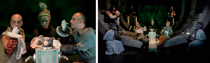 Figures 17–18. – The illusory feast for Antonio and Sebastian (István Kemény and Norbert Ács): the usurpers appear as ruthless colonizers.