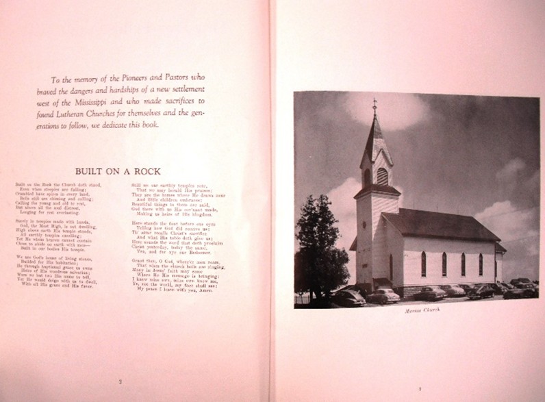 Figure 1. – Dedication page and first image in the commemoration anniversary book of the Norway-Marion Lutheran Churches.