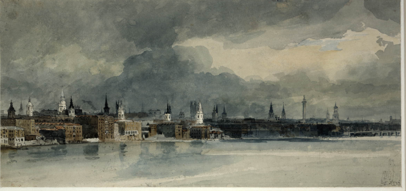 Figure 10. – Thomas Girtin, « La Tamise de Queenhithe à London Bridge, section VII du panorama de Londres réalisé par Girtin, l’Eidometropolis », 1800‑1801.